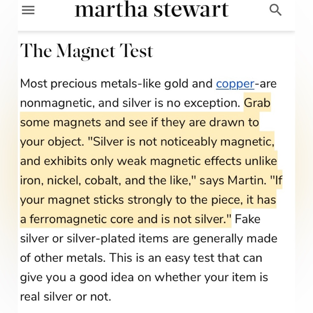 Information on Sterling Silver Items